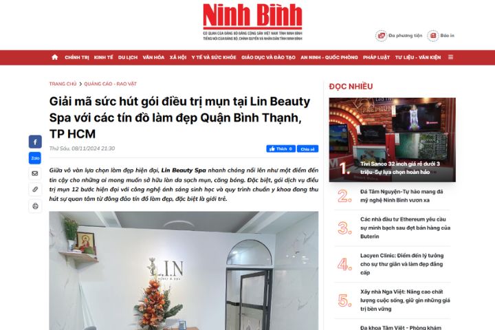 bao ninh binh noi ve lin beauty spa